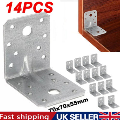 14PCS Galvanised Metal Corner Angle Brackets Steel Heavy Duty Braces L-90 Degree
