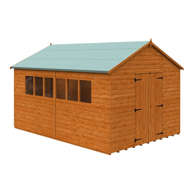 14x10 Xl Workshop 12mm Shed - L415 x W295 x H268.5 cm - Solid Wood/Softwood/Pine - Burnt Orange