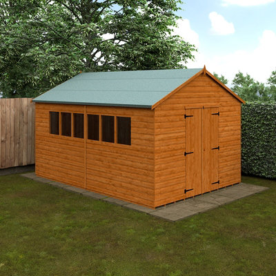 14x10 Xl Workshop 12mm Shed - L415 x W295 x H268.5 cm - Solid Wood/Softwood/Pine - Burnt Orange - 3