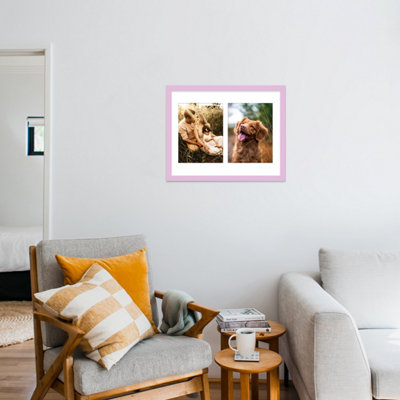 14x11 Inch 2 Opening Photo Collage Frame, Display Two 8x6 Inch Photos, Multi Aperture Family Picture Frame, Lilac
