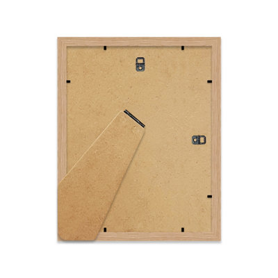 14x11" Oak Frame With Mount for A4 Pictures 20mm Thin Edge Portrait and Landscape Display with Wall Hooks and Kickstand