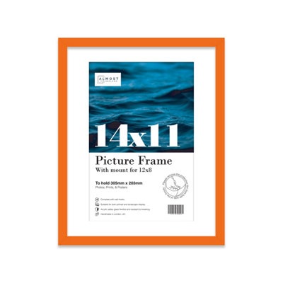 14x11" Orange Frame With Mount for 12x8" Pictures 20mm Thin Edge Portrait and Landscape Display with Wall Hooks and Kickstand