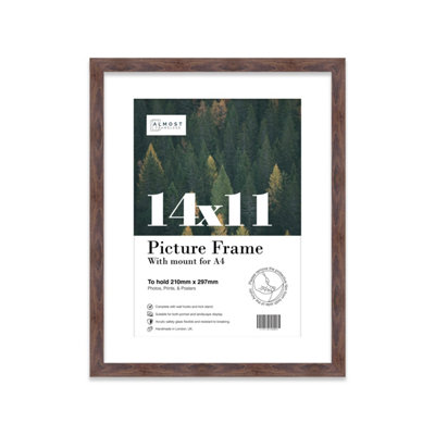 14x11" Walnut Frame With Mount for A4 Pictures 20mm Thin Edge Portrait and Landscape Display with Wall Hooks and Kickstand