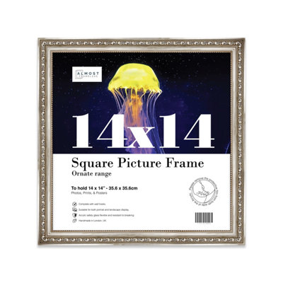 14x14 Silver Ornate Picture Frame (35.6 x 35.6cm) Poster, Photo, Artwork, Gallery Wall or Print
