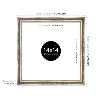 14x14 Silver Ornate Picture Frame (35.6 x 35.6cm) Poster, Photo, Artwork, Gallery Wall or Print