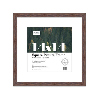 14x14" Walnut Picture Frame - 14x14" Square Frame with 12x12" Mount for 14x14"/12x12" Pictures Moderrn Style Thin Edge, 1 Pack