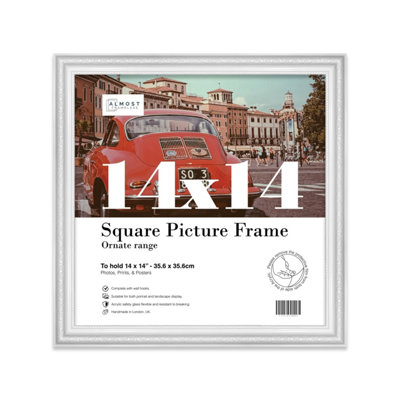 14x14 White Ornate Picture Frame (35.6 x 35.6cm) Poster, Photo, Artwork, Gallery Wall or Print