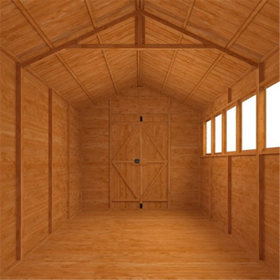 14x8 (4.27m x 2.44m) Wooden Log Lap APEX Workshop With 12mm T&G Floor & Roof & 6 Windows - Double Doors(14ft x 8ft) (14x8)