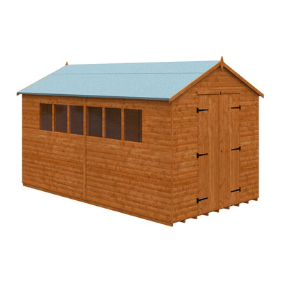 14x8 Loglap Workshop 15mm Shed - L415 x W235 x H254.5 cm - Solid Wood/Softwood/Pine - Burnt Orange