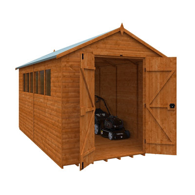 14x8 Loglap Workshop 15mm Shed - L415 x W235 x H254.5 cm - Solid Wood/Softwood/Pine - Burnt Orange - 3