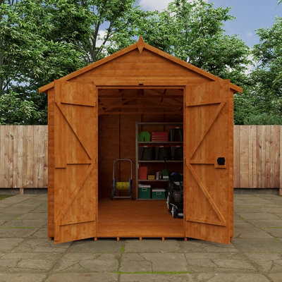 14x8 Loglap Workshop 15mm Shed - L415 x W235 x H254.5 cm - Solid Wood/Softwood/Pine - Burnt Orange - 5