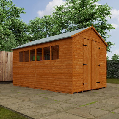 14x8 Loglap Workshop 15mm Shed - L415 x W235 x H254.5 cm - Solid Wood/Softwood/Pine - Burnt Orange - 6