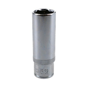 15/32" Deep SAE Socket 1/4" Drive 48mm Length 6 Point Chrome Vanadium Steel