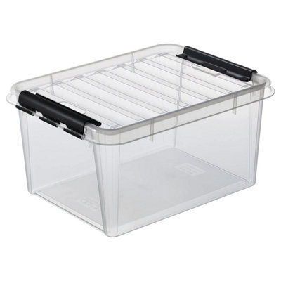 15 Classic Transparent Plastic Storage Box with Lid, 14 Litre