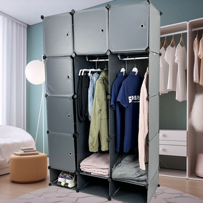 15 Cube Wardrobe Portable Interlocking Plastic Modular Closet Organiser ...