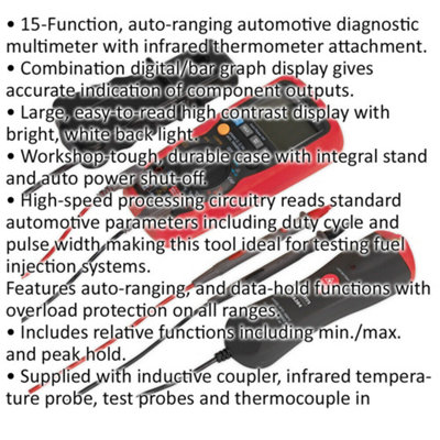15 Function Digital Automotive Diagnostic Analyzer with Infrared Probe and Inductive Coupler