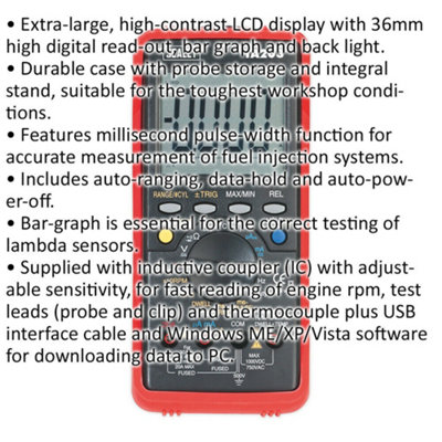 15 Function Digital Automotive Multimeter - Bar Graph & PC Link - LCD Display
