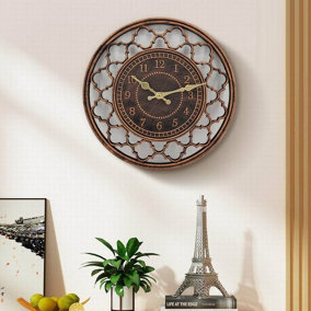 15 Inch Round Copper Resin Skeleton Art Wall Clock Home Decor Easy to Read