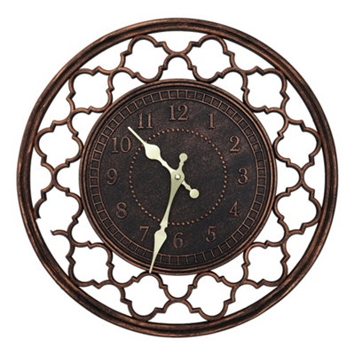 15 Inch Round Copper Resin Skeleton Art Wall Clock Home Decor Easy to Read