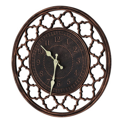 15 Inch Round Copper Resin Skeleton Art Wall Clock Home Decor Easy to Read - 3
