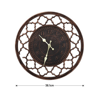 15 Inch Round Copper Resin Skeleton Art Wall Clock Home Decor Easy to Read - 5