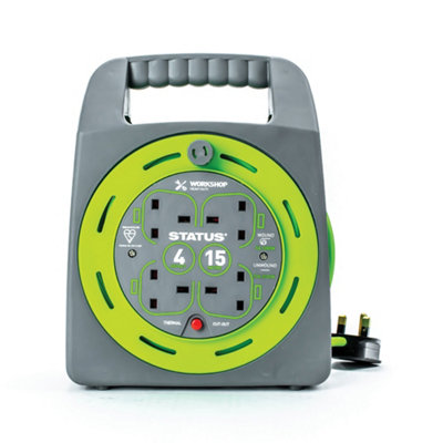 15 Mtr 13 Amp Hand Bag 4 Socket Outlet with Thermal Cut Out Green Cable ...