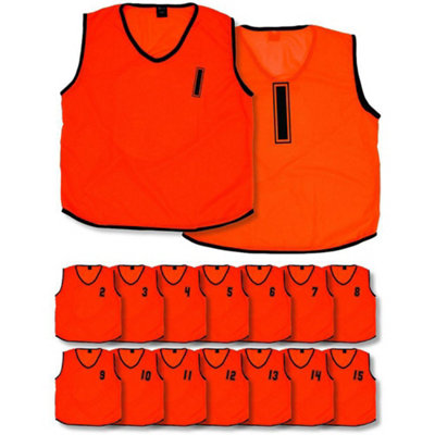 15 PACK 4-9 Years Kids Sports Training Bibs - Numbered 1-15 ORANGE Plain Vest