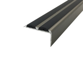 15 Pack A37 36 x 20mm Anodised Aluminium Non Slip Rubber Stair Nosing Edge Trim With Inserts - Champagne With Black Rubber, 0.9m