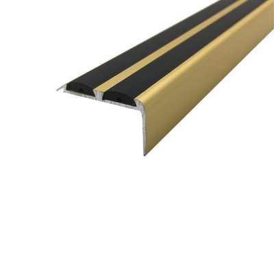 15 Pack A37 36 x 20mm Anodised Aluminium Non Slip Rubber Stair Nosing Edge Trim With Inserts - Gold With Black Rubber, 0.9m