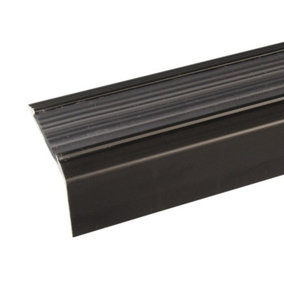 15 Pack Black - A38 46 x 30mm Anodised Aluminium Non Slip Rubber Stair Nosing With Black Rubber 0.9m