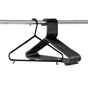 15 Pack Black Coat Hangers Strong Plastic Non-Slip Adult Clothes with Suit Trouser Bar