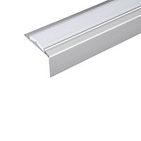 15 Pack Silver - A38 46 x 30mm Anodised Aluminium Non Slip Rubber Stair Nosing With Grey Rubber 0.9m