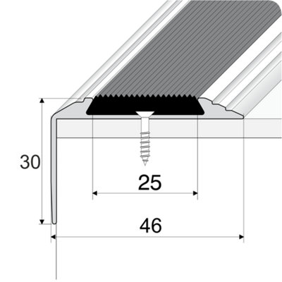 15 Pack Silver - A38 46 x 30mm Anodised Aluminium Non Slip Rubber Stair Nosing With Grey Rubber 0.9m