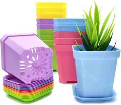 15-Pack Square Plastic Plant Pots with Trays & Drainage - Durable Lightweight Pots for Indoor/Outdoor Use