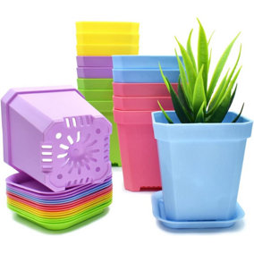 15-Pack Square Plastic Plant Pots with Trays & Drainage - Durable Lightweight Pots for Indoor/Outdoor Use