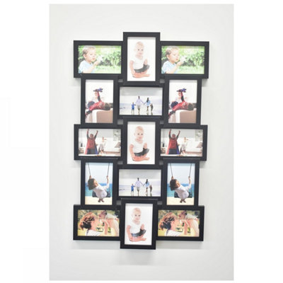 15 Pictures Multi Aperture Photo Frame For 15 Photos Holds 6x4 Inch Black