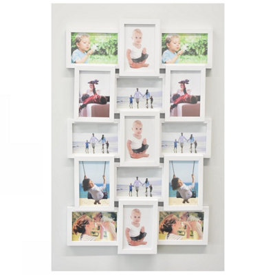 15 Pictures Multi Aperture Photo Frame For 15 Photos Holds 6x4 Inch White