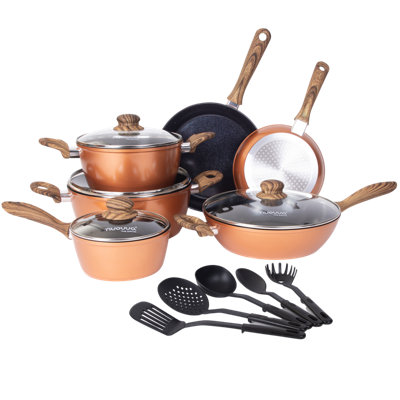 15-Piece Cookware Set Pots, Pans and Utensils - Copper by Nuovva