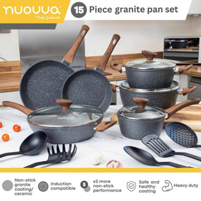 15-Piece Cookware Set Pots, Pans and Utensils - Marble by Nuovva