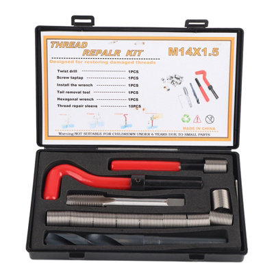 15-Piece M14x1.5 Female Thread Repair Kit-Assorted Thread Inserts
