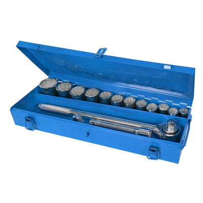 15 Piece PRO 3/4" Ratchet & Socket Set Forged Steel Handle 12 Bits & Extension