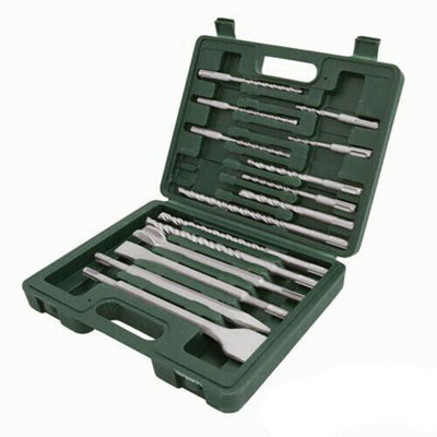 15 Piece SDS Plus Masonry Drill & Steel Chisel Set In Sturdy Case DIY