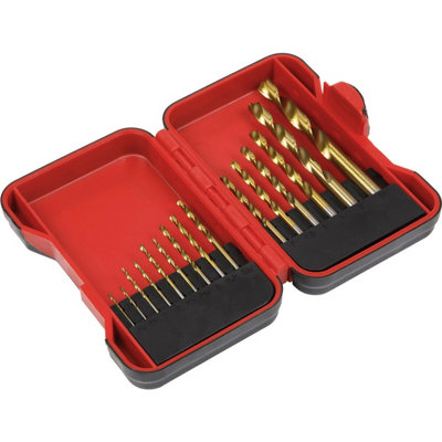 15 Piece Titanium Coated HSS Drill Bit Set - High Speed Steel - Storage Box