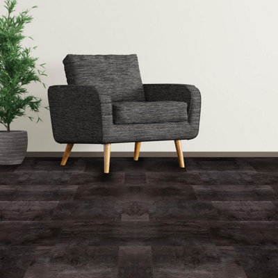 15 Pieces Charcoal Black Wood Look Vinyl Flooring - 3
