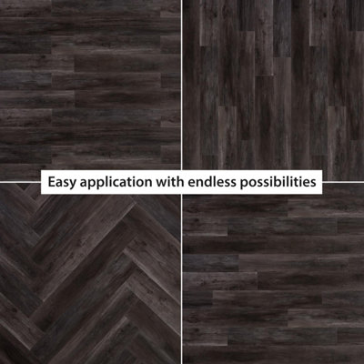 15 Pieces Charcoal Black Wood Look Vinyl Flooring - 6