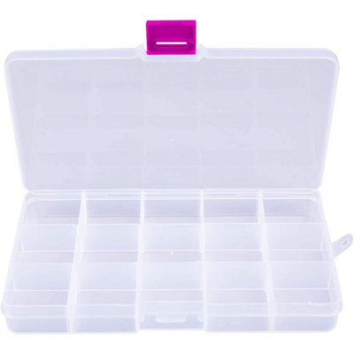 15 Slot Small Plastic Storage Box, Adjustable Divider Box, Pink Lock