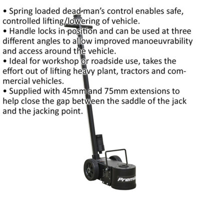 15 to 30 Tonne Telescopic Air Operated Jack - Spring Loaded Safety Controls