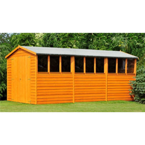 15 x 10 (4.52m x 2.99m) Dip Treated Overlap Apex Wooden Garden Shed With 9 Windows And Double Doors