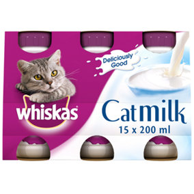 15 x 200ml Whiskas Adult Cat Milk Bottles Low Lactose Cat Treat No Preservatives