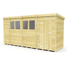 15 x 4 Feet Pent Security Shed - Double Door - Wood - L118 x W454 x H201 cm